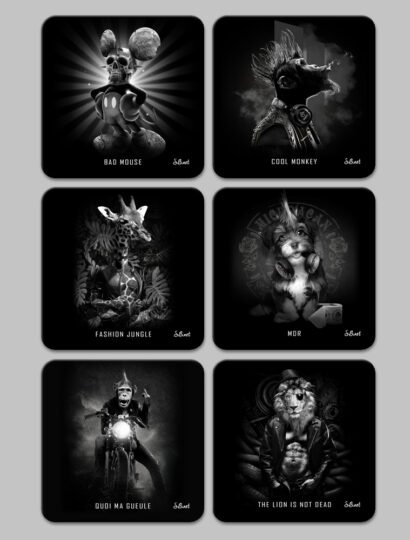 Sous-verres animaux noir et blanc