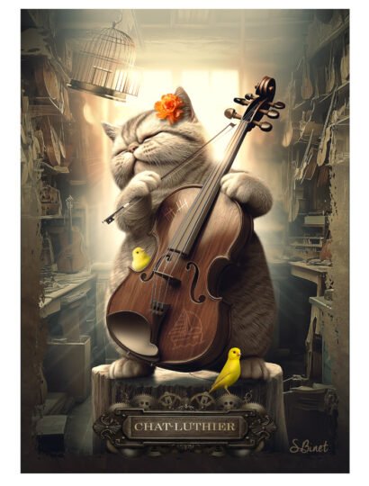 Tirage d’art "Chat-luthier" – Sylvain Binet