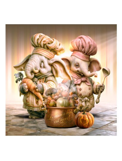 Tirage d’art "Eléphants Cuisiniers" – Sylvain Binet